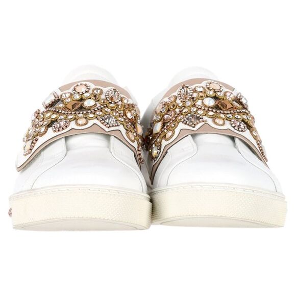 René Caovilla Jewel-Embellished Sneakers in White Leather - Picture 2 of 8